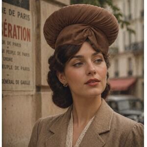 Vintage Cecile New York 40s 50s Brown Turban Style Pill Box Fascinator Hat